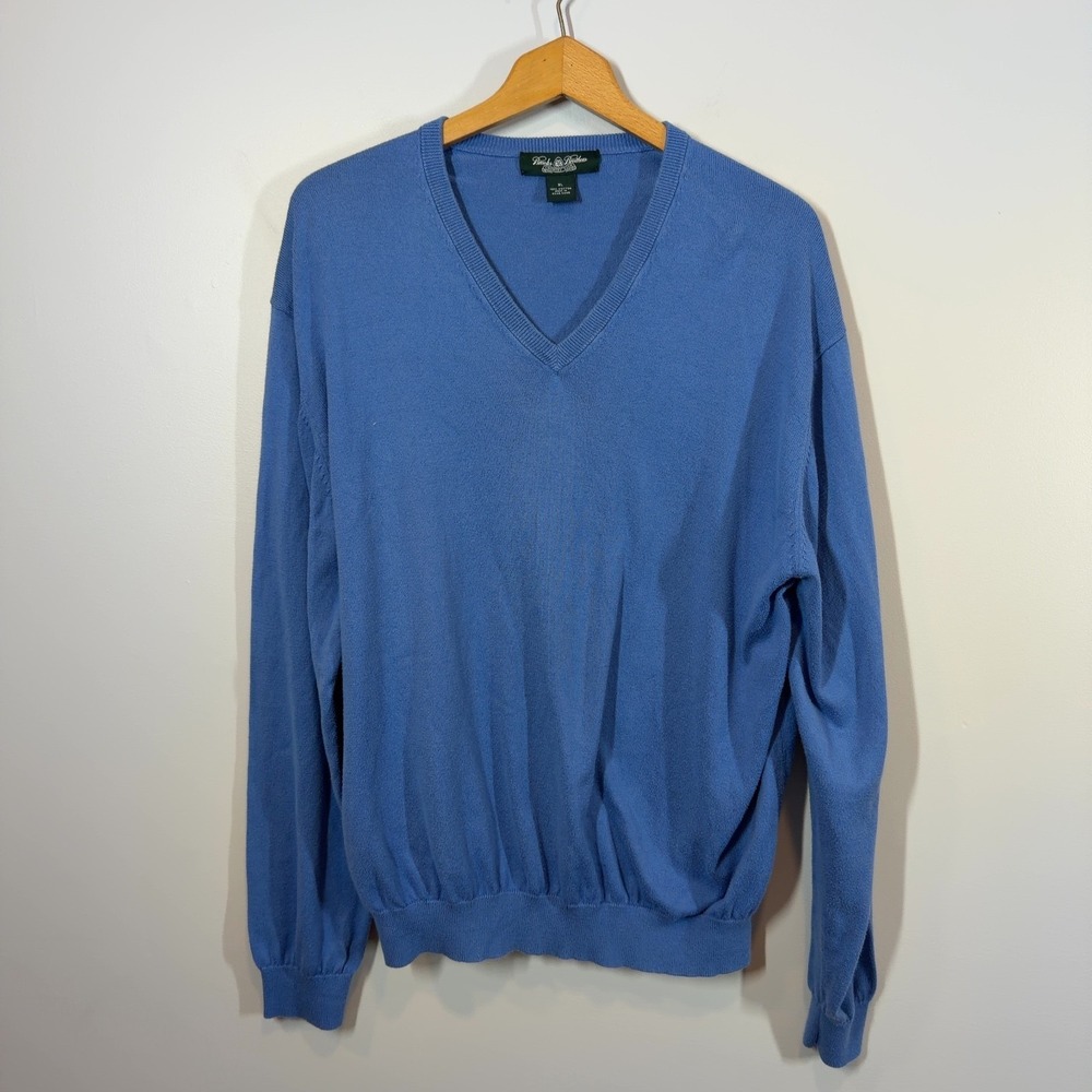 Brooks Brothers Country Club Mens Blue V-Neck Cotton Sweater XL Pullover